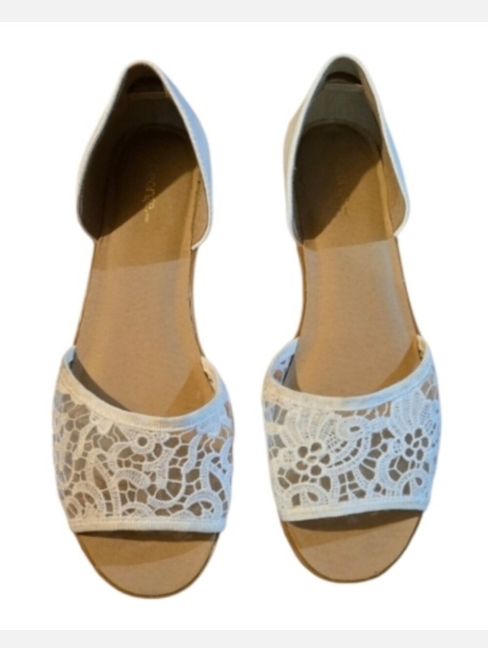 (7)🤍George🤍Lacey Crotchet White Slide On Sandals